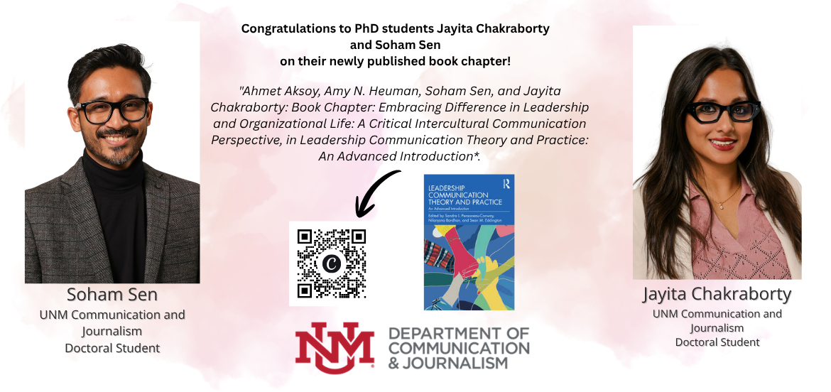 PhD students Jayita and Soham with their published book chapter cover and qr code to book chapter website
